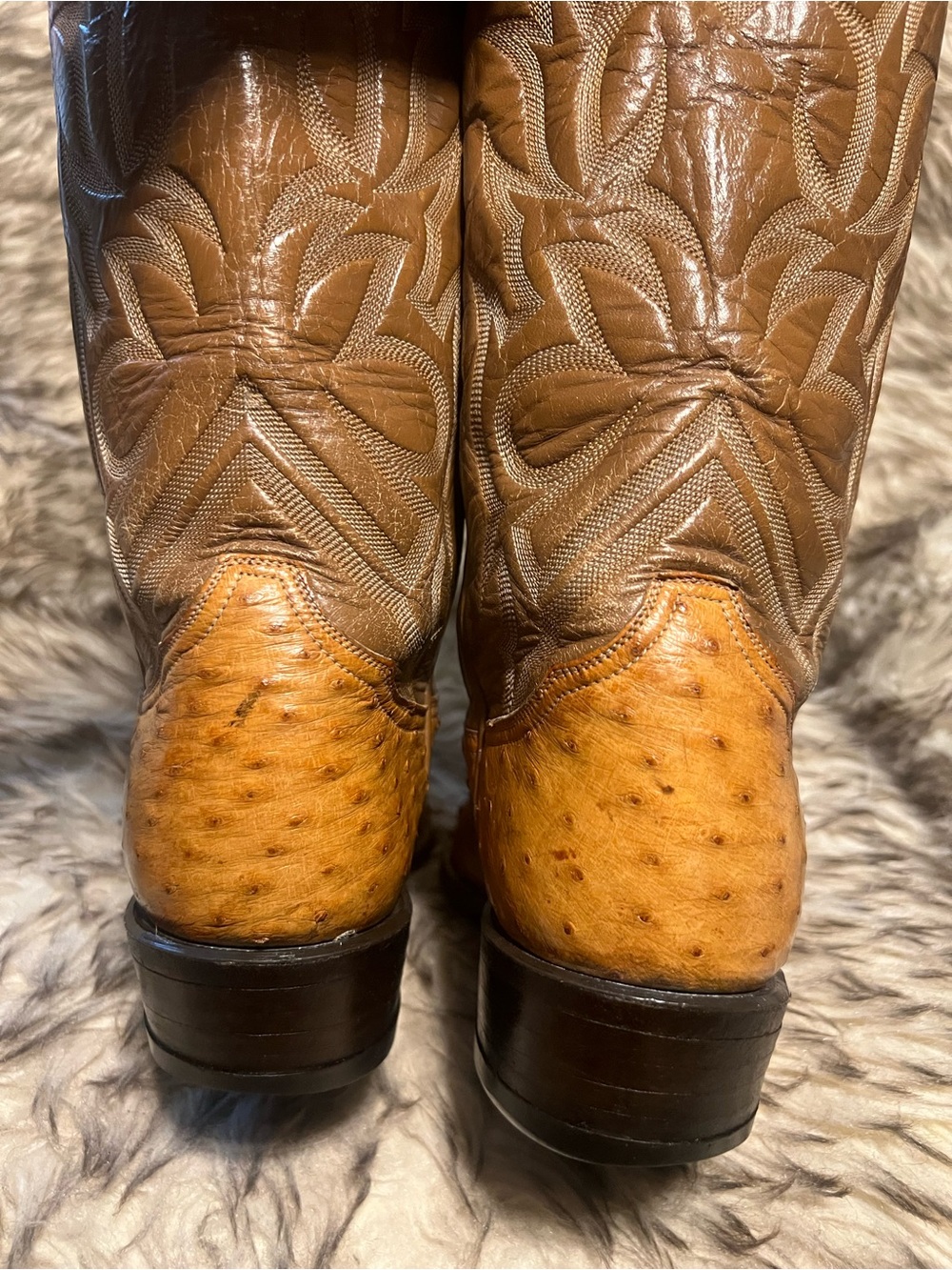 Tony Lama Pecan Brown and Tan Ostrich Western Boots Sz 8 B - Picture 11 of 14